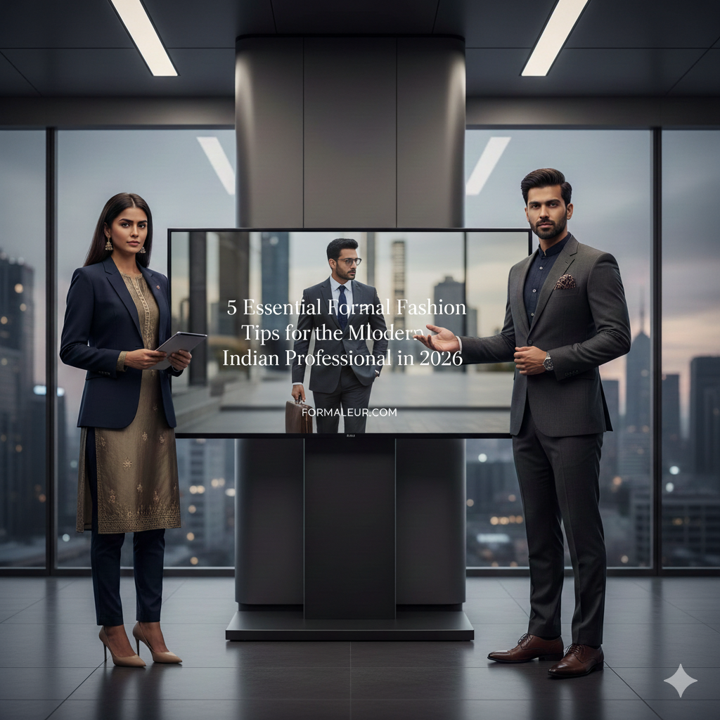 Professional Indian man in a charcoal suit carrying a premium leather briefcase.