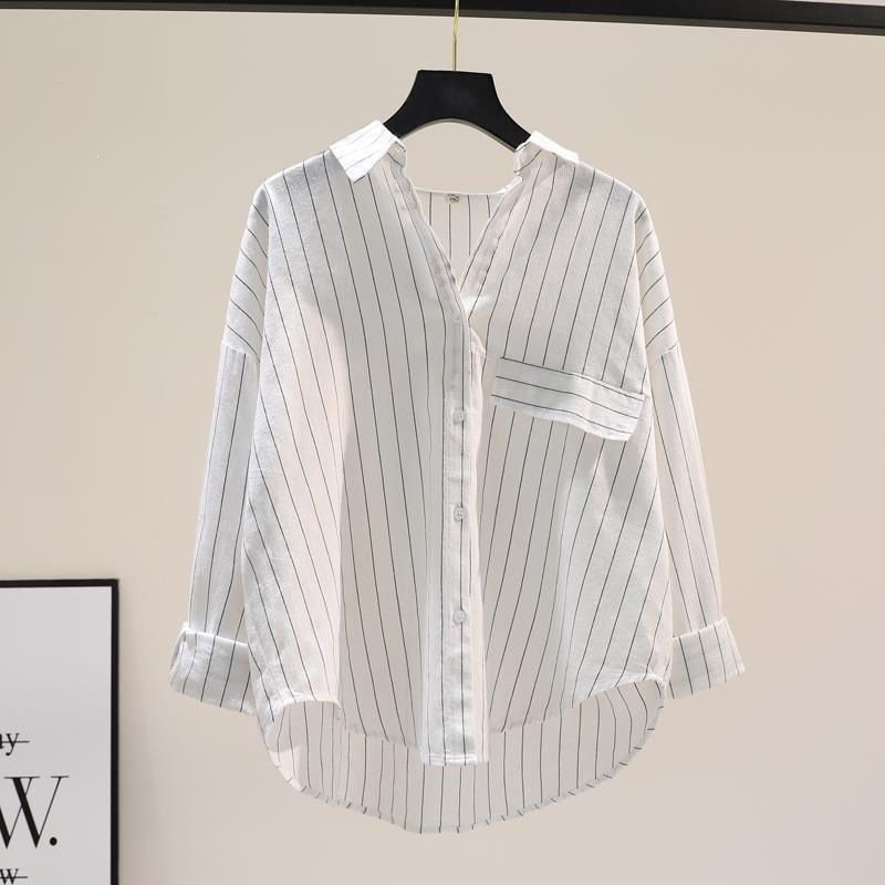 Womens Vertical-Striped Long-Sleeve Shirt - Image 6