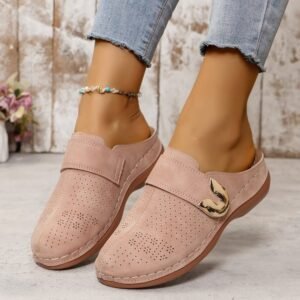 Summer Closed Toe Sandals Metal Hollow Slides Shoes For Women