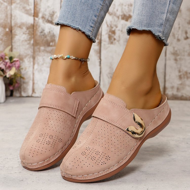 Summer Closed Toe Sandals Metal Hollow Slides Shoes For Women