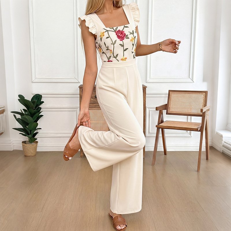 Floral Embroidered Ruffle Strap Wide Leg Jumpsuit - Image 6
