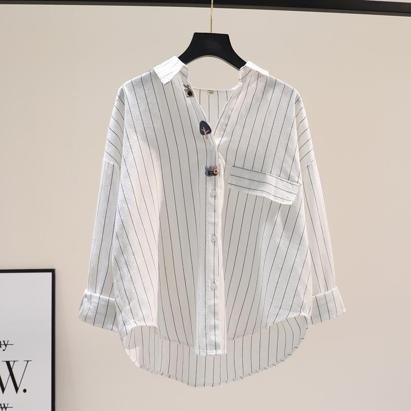 Womens Vertical-Striped Long-Sleeve Shirt - Image 5