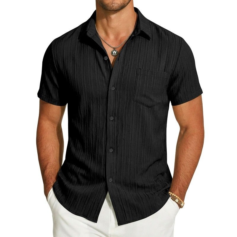 Mens Short-Sleeve Button-Down Shirt With Pocket - Image 9
