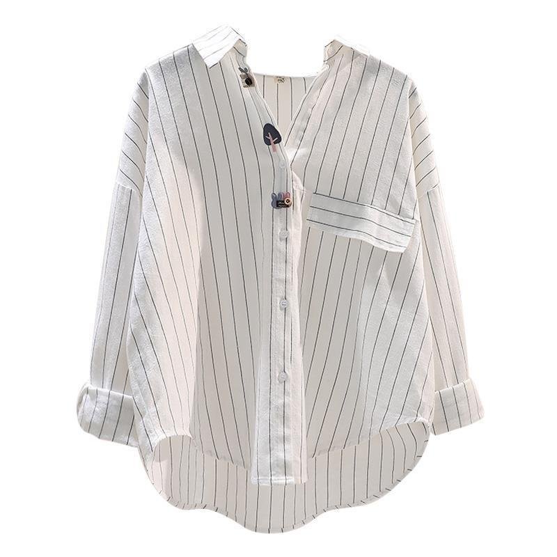 Womens Vertical-Striped Long-Sleeve Shirt - Image 3