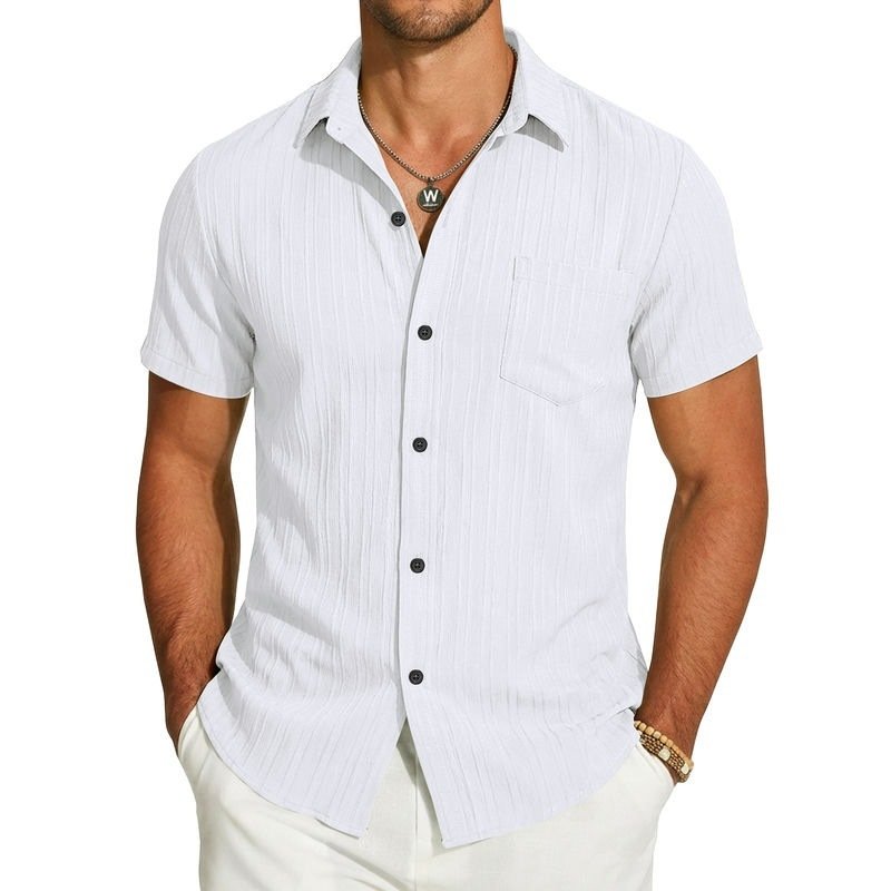 Mens Short-Sleeve Button-Down Shirt With Pocket - Image 7