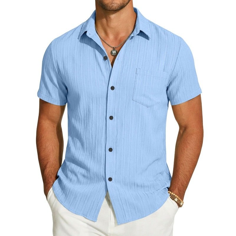 Mens Short-Sleeve Button-Down Shirt With Pocket - Image 4