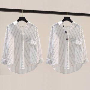 Womens Vertical-Striped Long-Sleeve Shirt