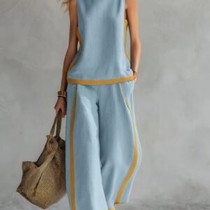 Women's Sleeveless Wide Leg Pants Set, Summer Fashion Casual 2-Piece Outfit