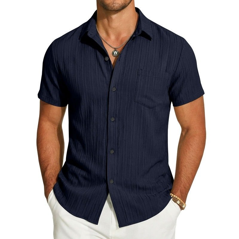 Mens Short-Sleeve Button-Down Shirt With Pocket - Image 6