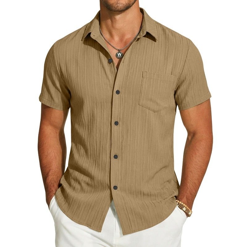 Mens Short-Sleeve Button-Down Shirt With Pocket - Image 8