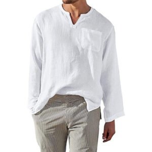 Linen Solid-color Casual Loose-fit Long-sleeve Shirt