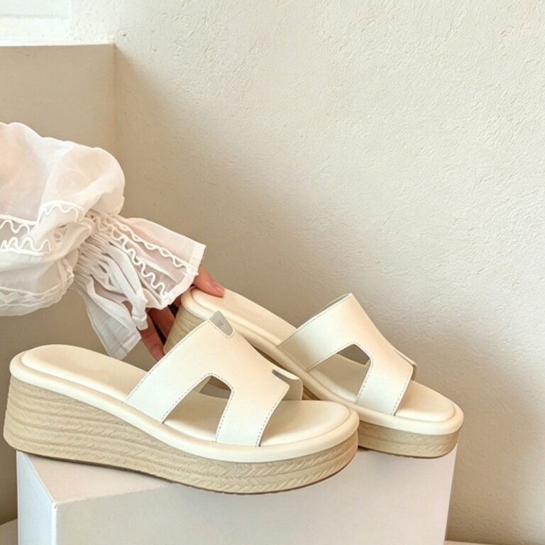 Women Summer New Wedge Platform Thick Sole Slippers Soft Leather Wedge Casual Slide Sandals For Outdoor Wear
