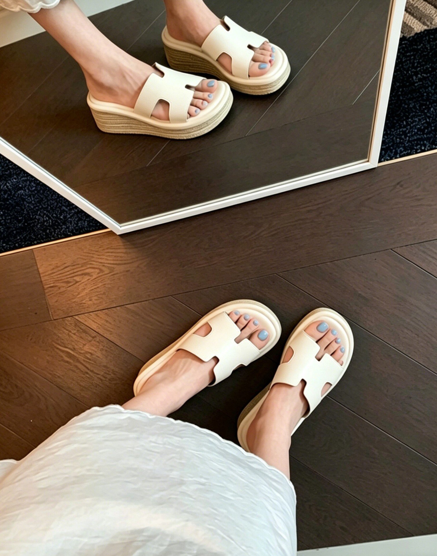 Women Summer New Wedge Platform Thick Sole Slippers Soft Leather Wedge Casual Slide Sandals For Outdoor Wear - Image 4