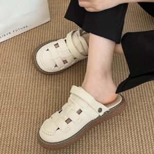 Roman Sandals, Women's Summer Semi Slippers, Fashionable And Versatile Beach Sandals, Thick Soled Perforated Shoes
