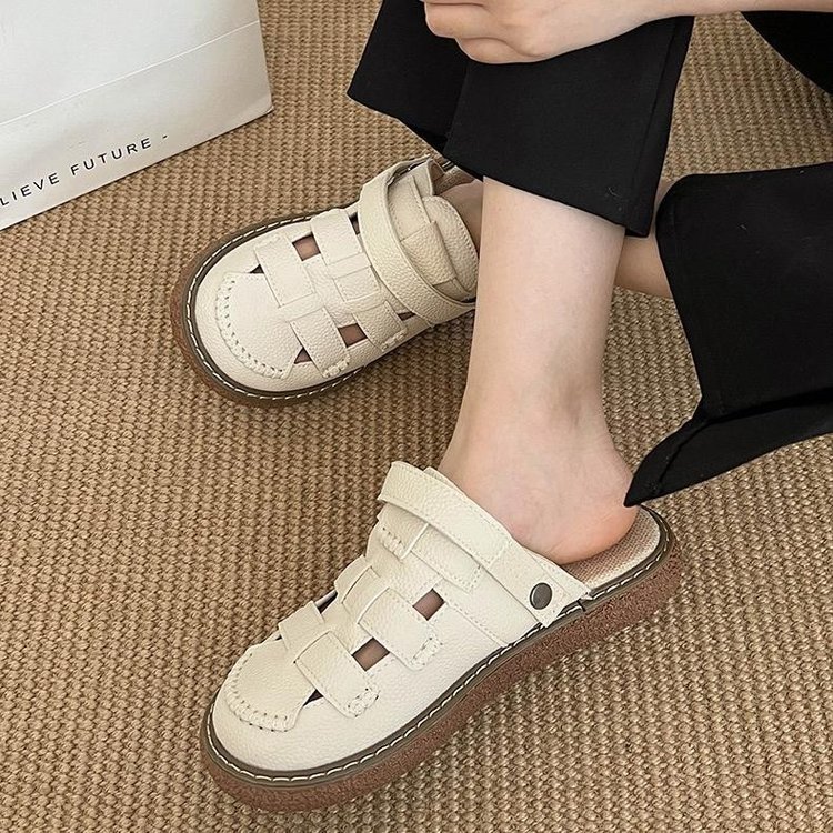 Roman Sandals, Women's Summer Semi Slippers, Fashionable And Versatile Beach Sandals, Thick Soled Perforated Shoes